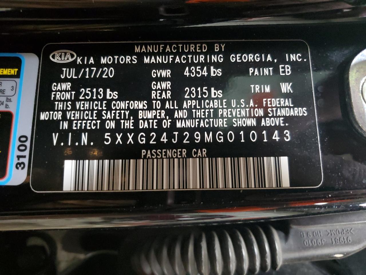 2021 KIA K5 VIN 5XXG24J29MG010143 Copart auction photo, rollover damage thumbnail 13