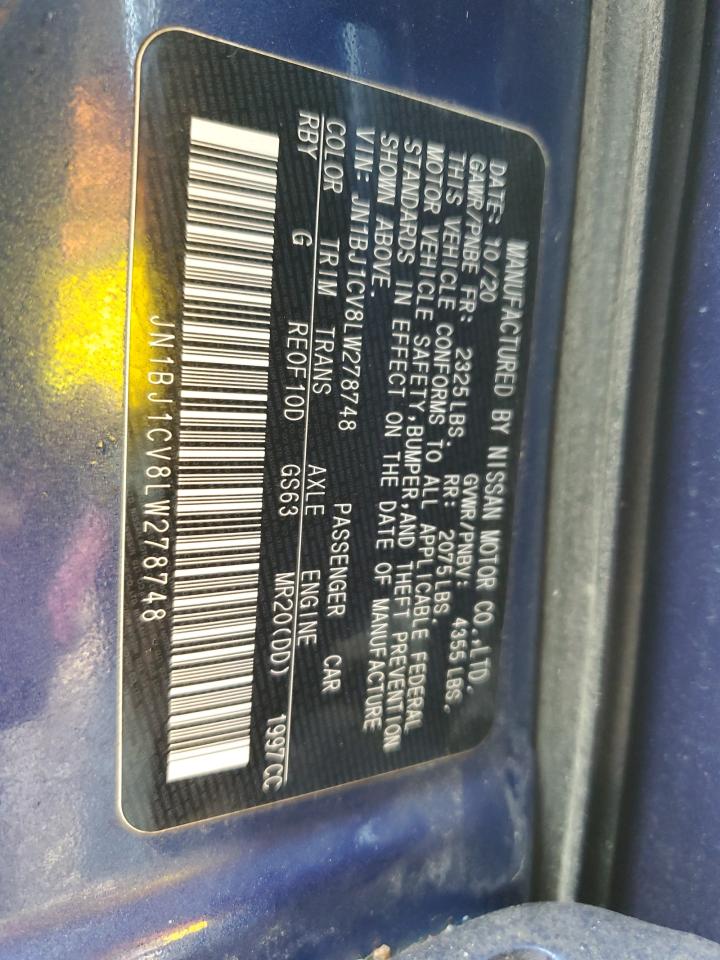 2020 Nissan Rogue VIN JN1BJ1CV8LW278748 Copart auction photo, front end damage thumbnail 12