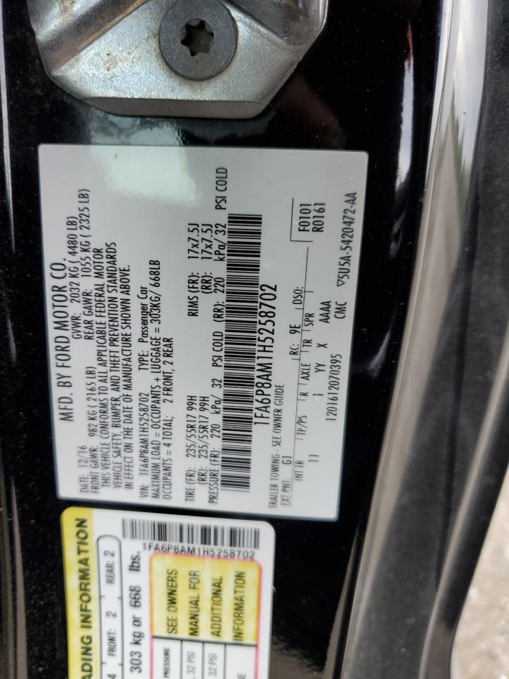 2017 Ford Mustang VIN 1FA6P8AM1H5258702 Copart auction photo, front end / rear end damage thumbnail 12