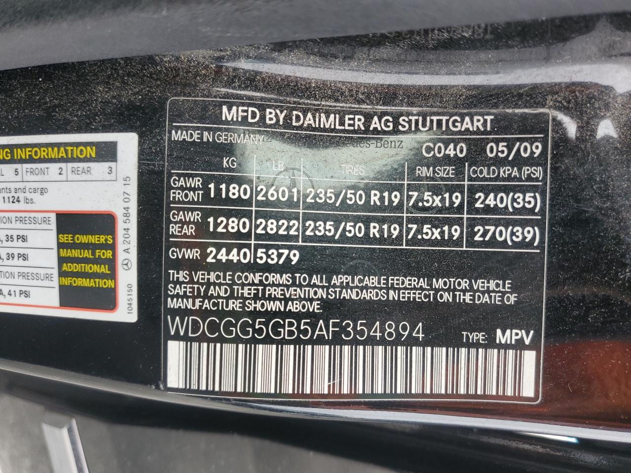 2010 Mercedes-Benz GLK-klasse VIN WDCGG5GB5AF354894 Copart auction photo, front end / rear end damage thumbnail 15