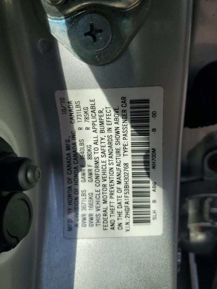 2011 Honda Civic VIN 2HGFA1F53BH302768 Copart auction photo, front end / rear end damage thumbnail 14