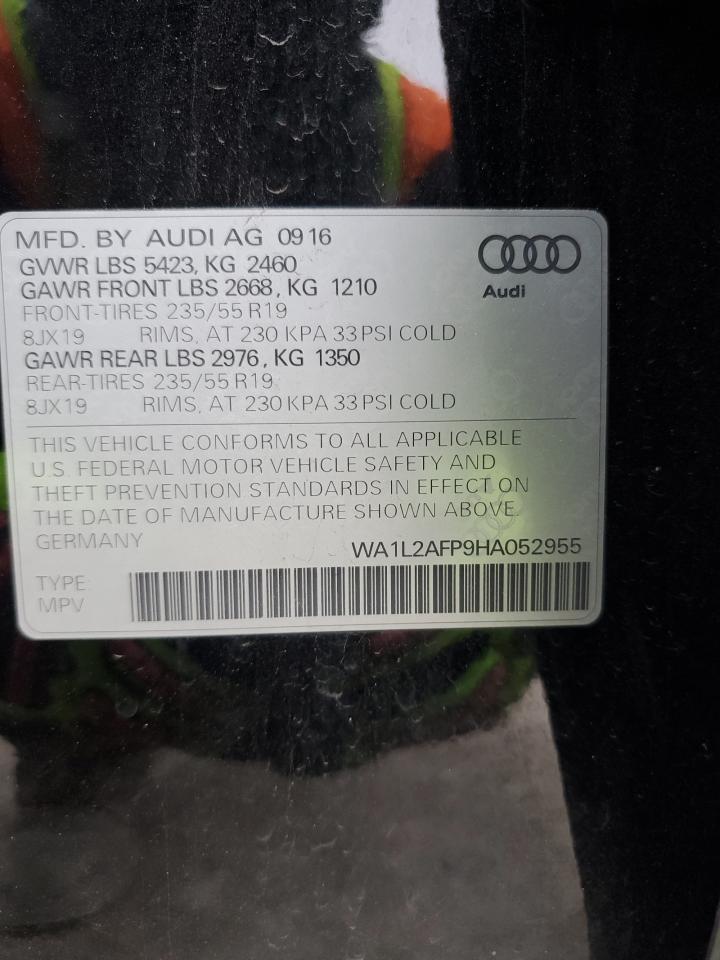 2017 Audi Q5 VIN WA1L2AFP9HA052955 Copart auction photo, front end damage thumbnail 13