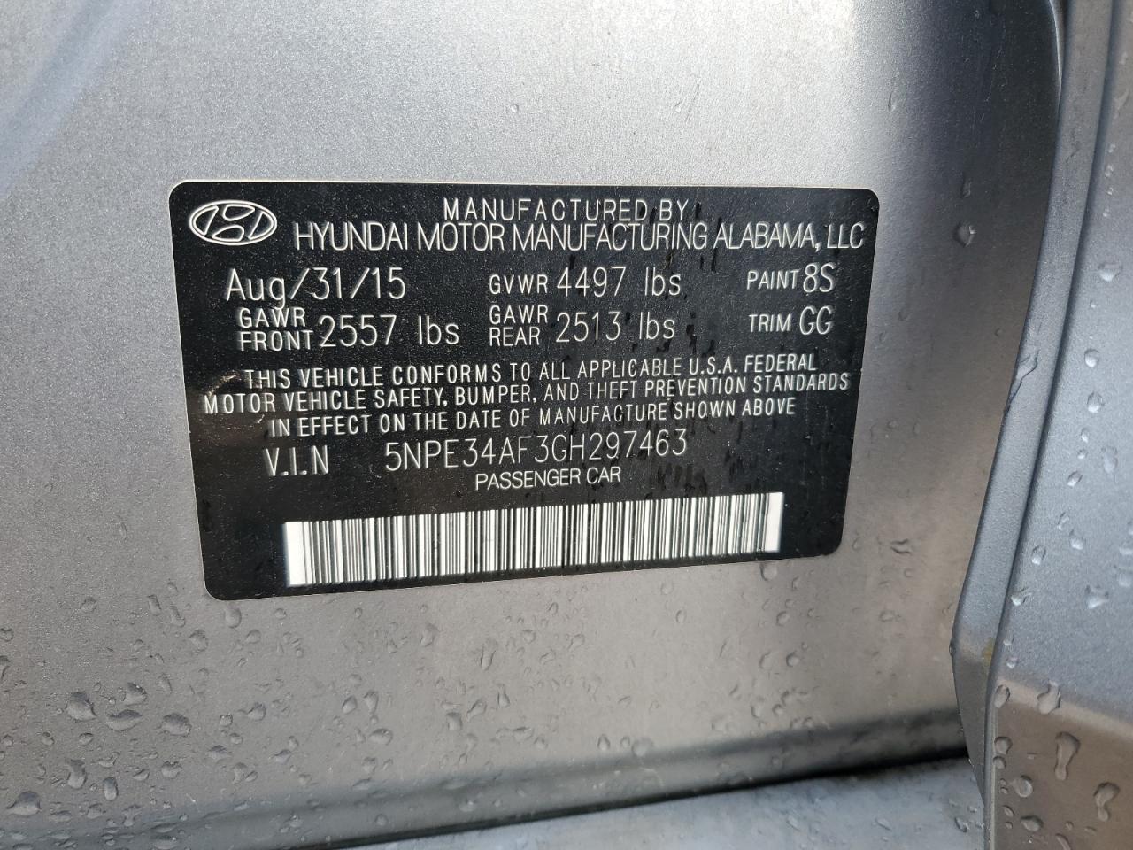 2016 Hyundai Sonata VIN 5NPE34AF3GH297463 Copart auction photo, front end damage thumbnail 14