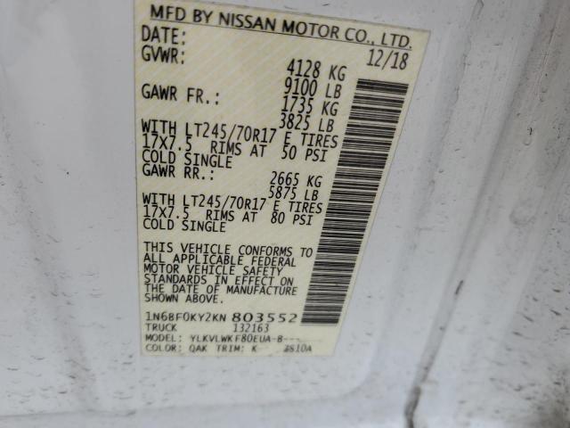 2019 Nissan NV VIN 1N6BF0KY2KN803552 Copart auction photo, rear end / minor dent/scratches damage thumbnail 13