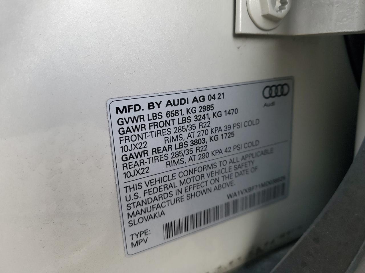 2021 Audi Q7 VIN WA1VXBF71MD038525 Copart auction photo, front end / mechanical damage thumbnail 14