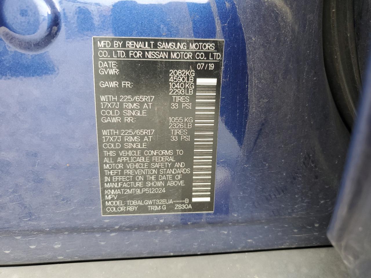 2020 Nissan Rogue VIN KNMAT2MT9LP512024 Copart auction photo, rear end damage thumbnail 15