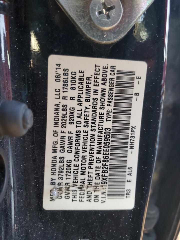 2014 Honda Civic VIN 19XFB2F86EE059503 Copart auction photo, front end / side damage thumbnail 12