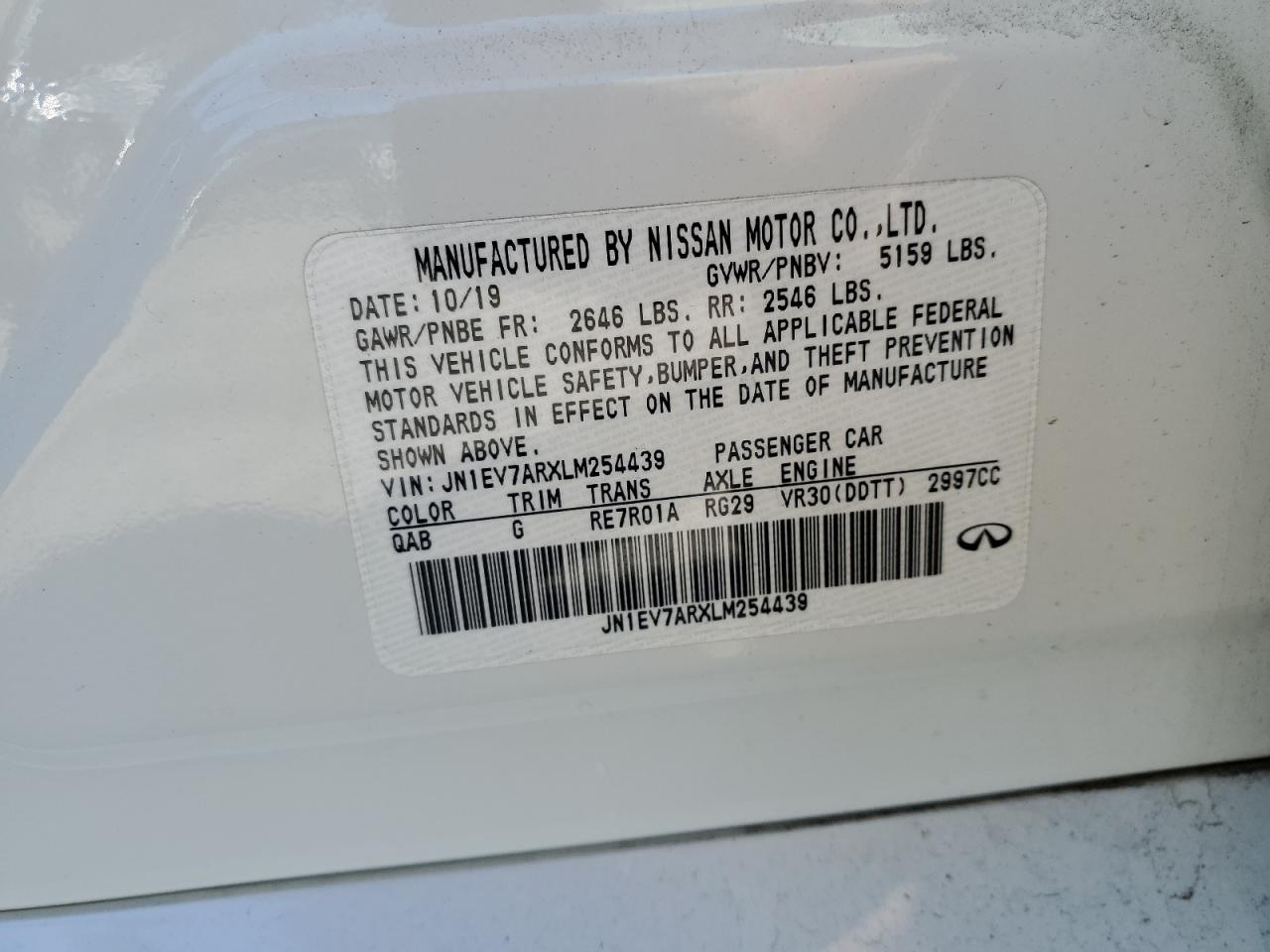 2020 Infiniti Q50 VIN JN1EV7ARXLM254439 Copart auction photo, front end damage thumbnail 12
