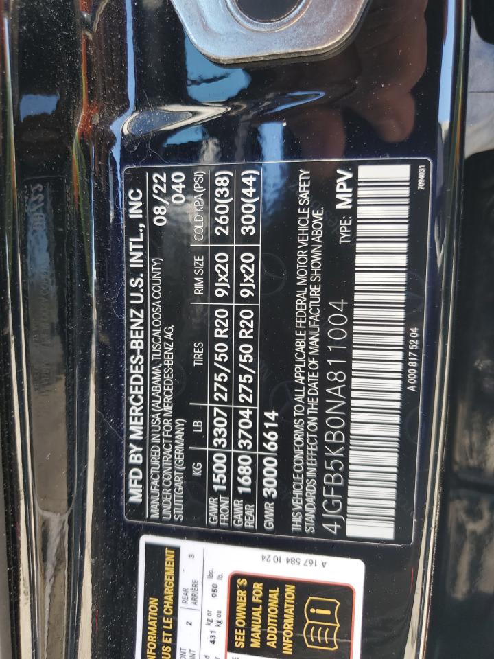 2022 Mercedes-Benz GLE VIN 4JGFB5KB0NA811004 Copart auction photo, front end damage thumbnail 15