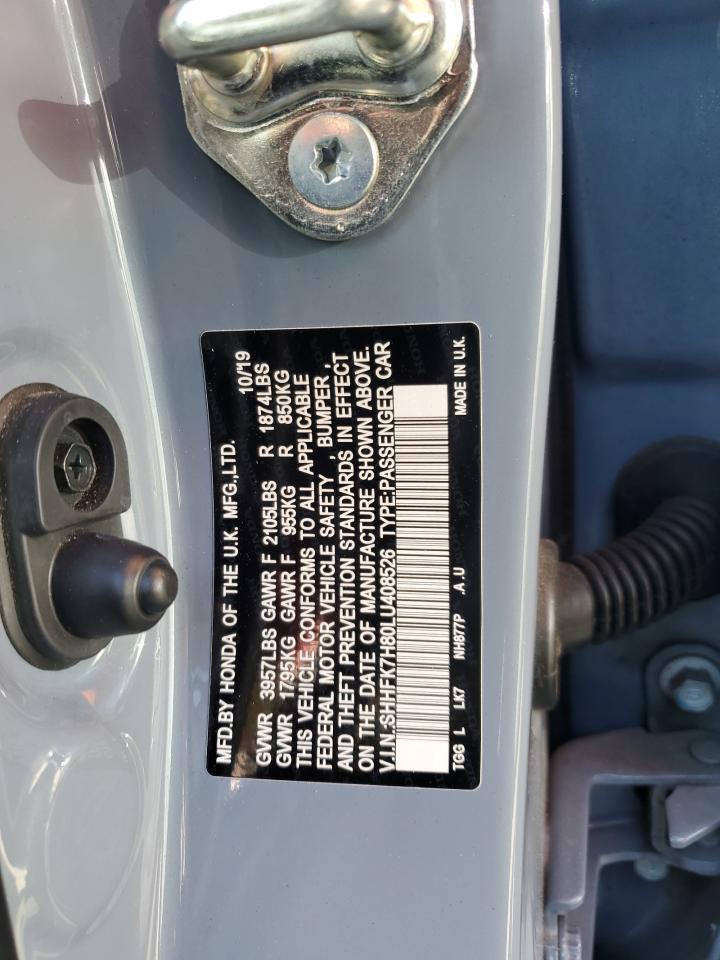2020 Honda Civic VIN SHHFK7H80LU408526 Copart auction photo, undercarriage / rear end damage thumbnail 12