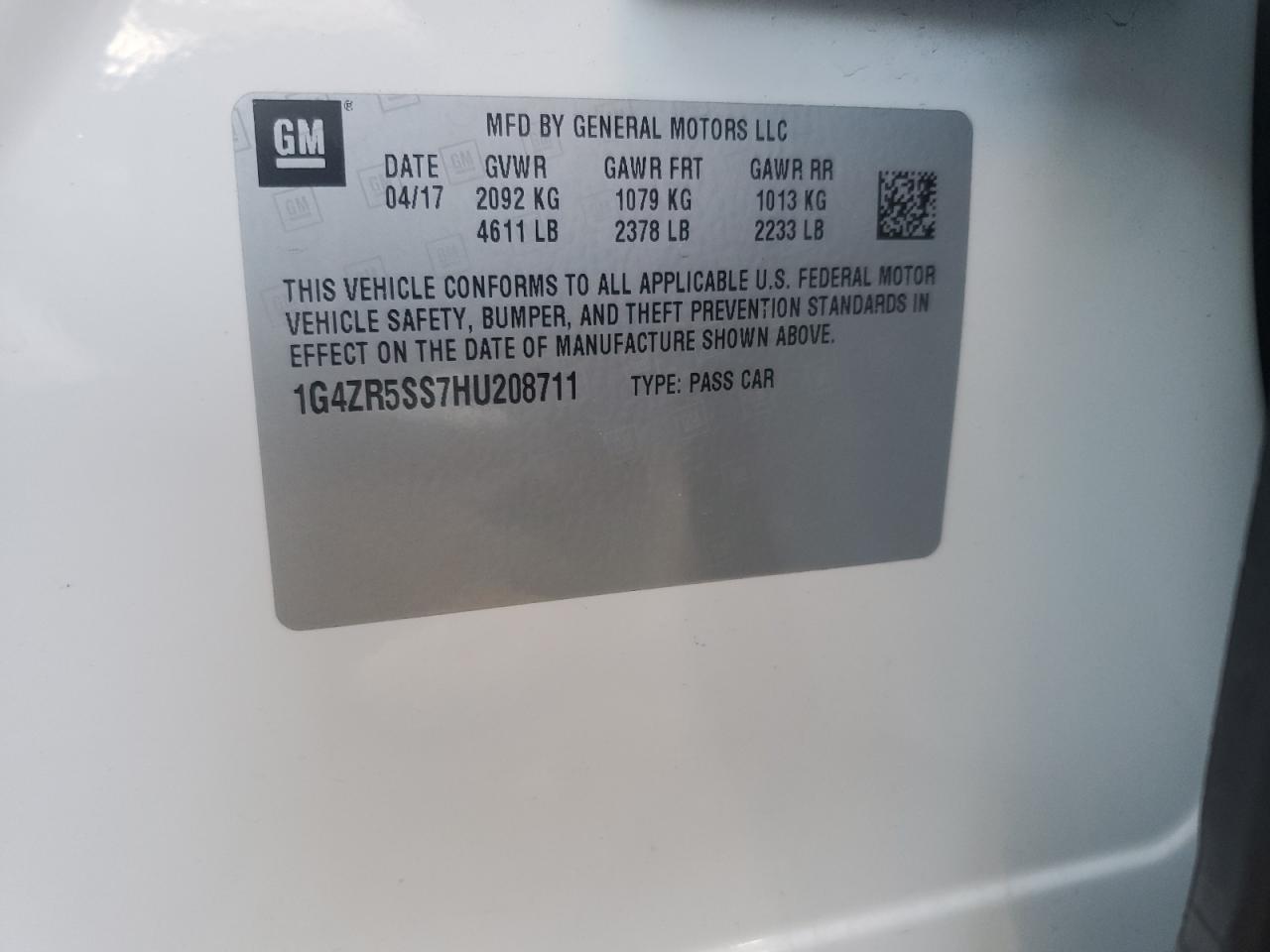 2017 Buick LaCrosse VIN 1G4ZR5SS7HU208711 Copart auction photo, rear end / side damage thumbnail 12