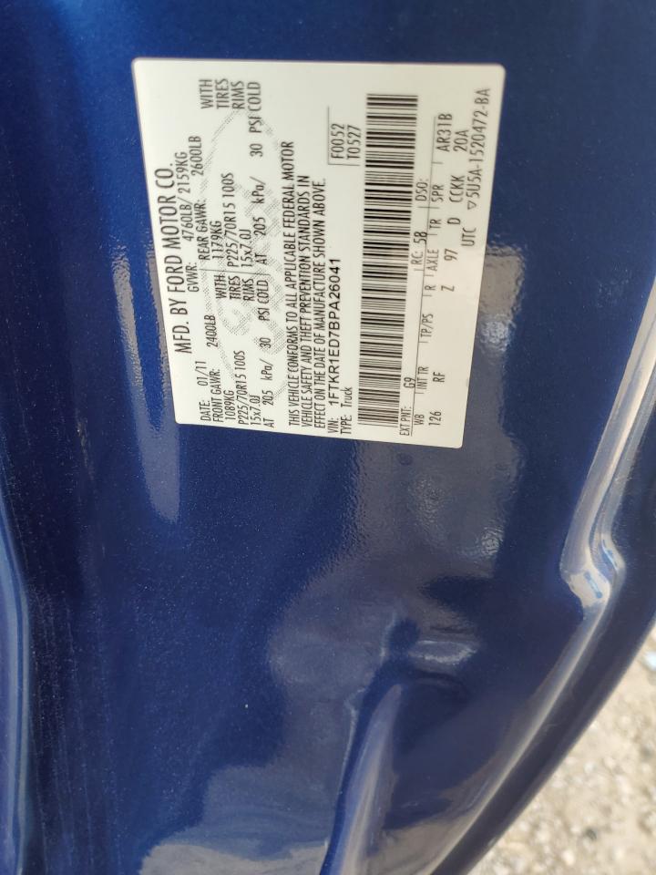 2011 Ford Ranger VIN 1FTKR1ED7BPA26041 Copart auction photo, front end / side damage thumbnail 14