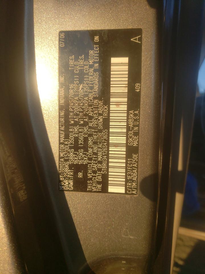 2006 Toyota Tundra VIN 5TBRU34126S473655 Copart auction photo, all over damage thumbnail 12