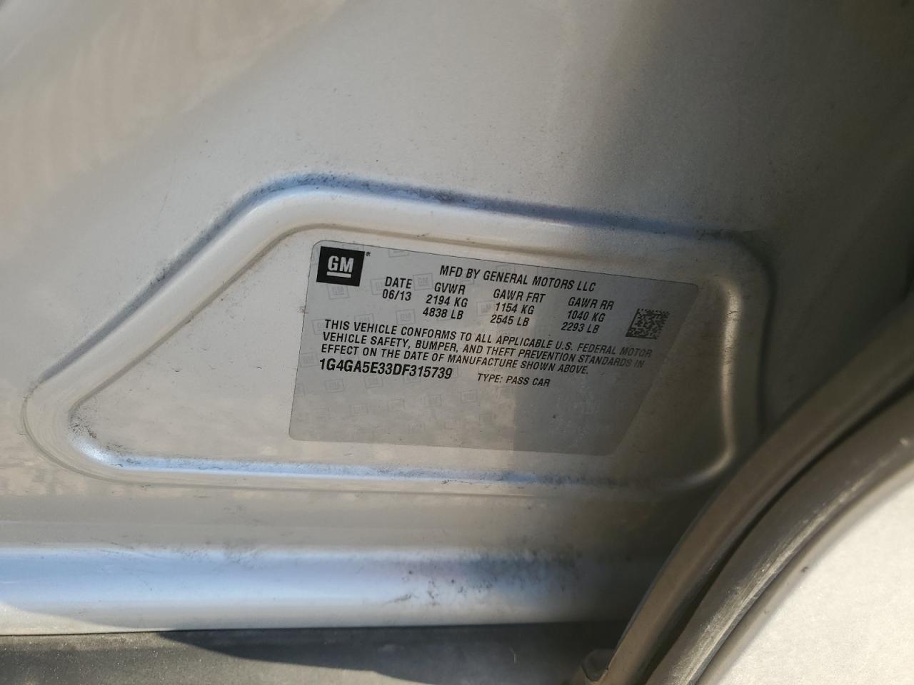 2013 Buick LaCrosse VIN 1G4GA5E33DF315739 Copart auction photo, front end damage thumbnail 14