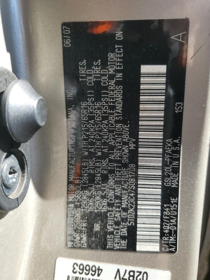 2007 Toyota Sienna VIN 5TDZK23C47S081708 Copart auction photo, undercarriage damage thumbnail 13