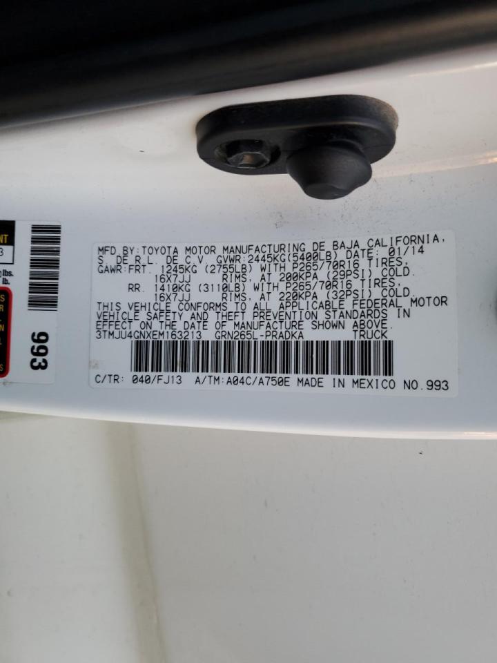2014 Toyota Tacoma VIN 3TMJU4GNXEM163213 Copart auction photo, front end / rear end damage thumbnail 14
