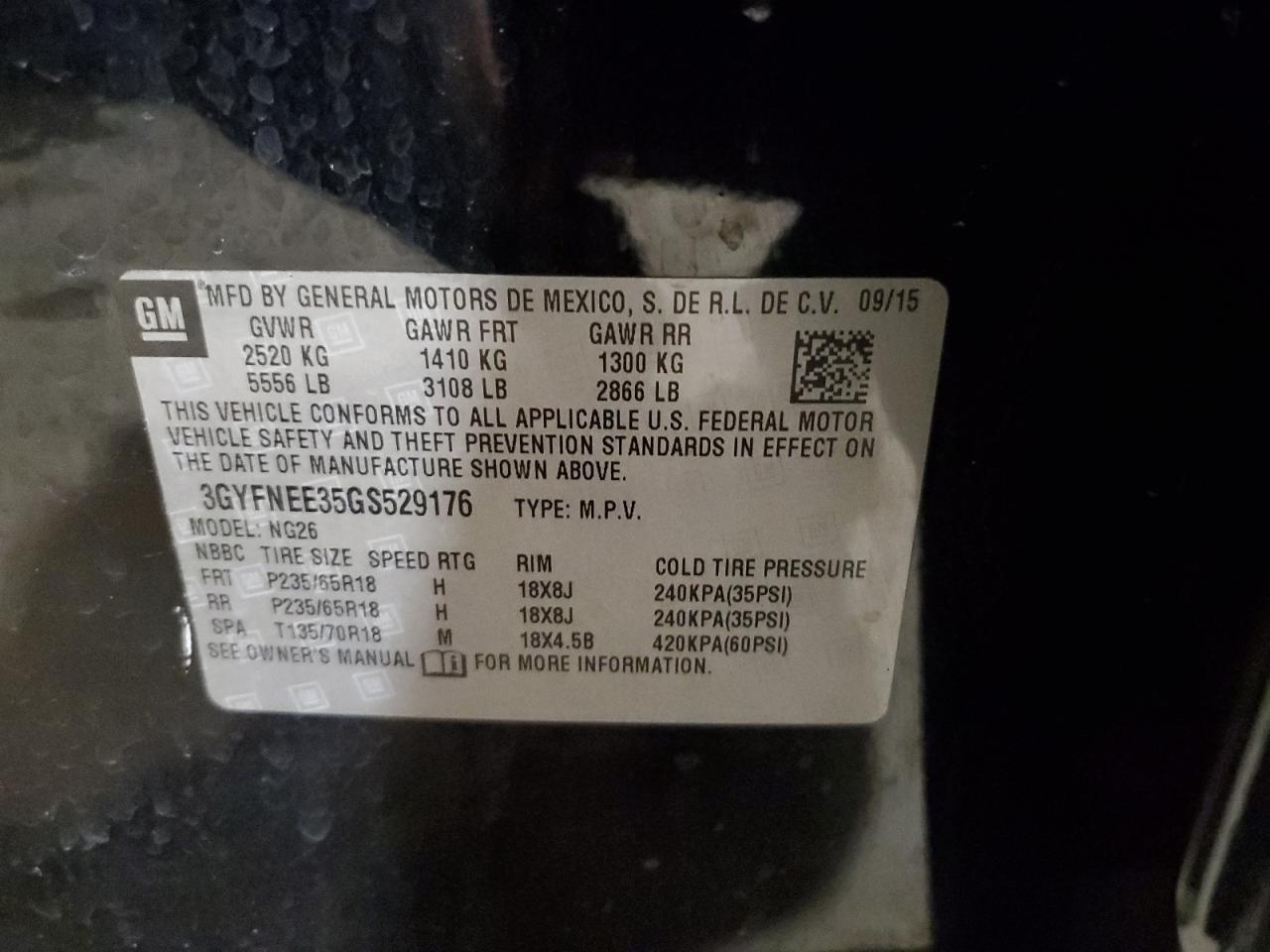 2016 Cadillac SRX VIN 3GYFNEE35GS529176 Copart auction photo, front end / minor dent/scratches damage thumbnail 13