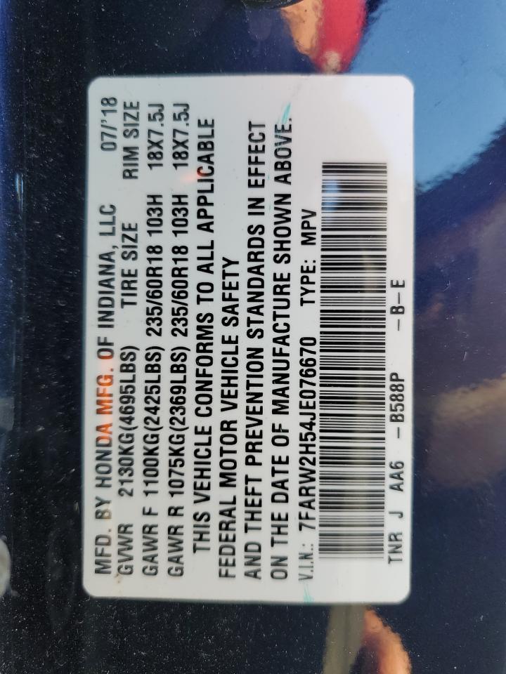 2018 Honda CR-V VIN 7FARW2H54JE076670 Copart auction photo, front end / undercarriage damage thumbnail 15