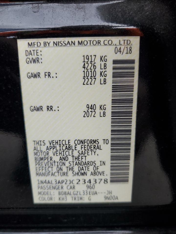 2018 Nissan Altima VIN 1N4AL3AP2JC234378 Copart auction photo, front end / side damage thumbnail 13