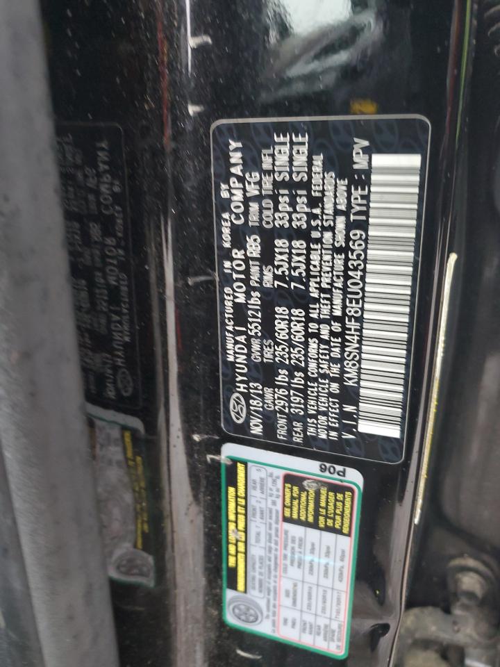 2014 Hyundai Santa Fe VIN KM8SN4HF8EU043569 Copart auction photo, undercarriage / mechanical damage thumbnail 13