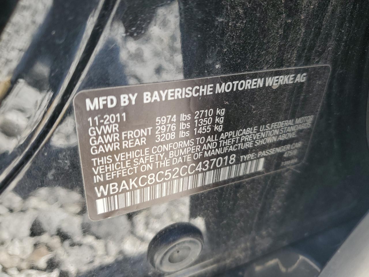 2012 BMW 7er VIN WBAKC8C52CC437018 Copart auction photo, water/flood damage thumbnail 12