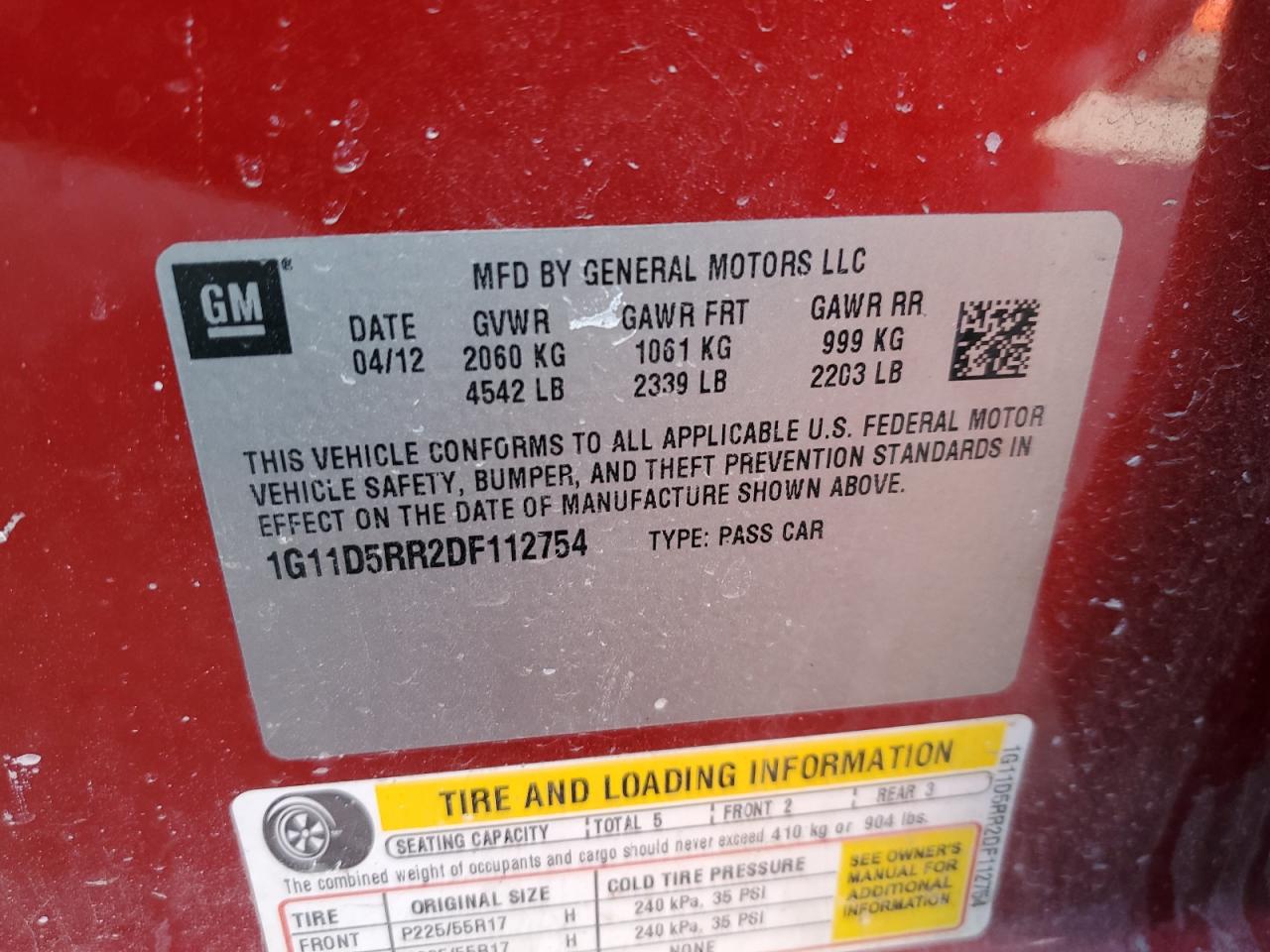 2013 Chevrolet Malibu VIN 1G11D5RR2DF112754 Copart auction photo, front end / undercarriage damage thumbnail 14