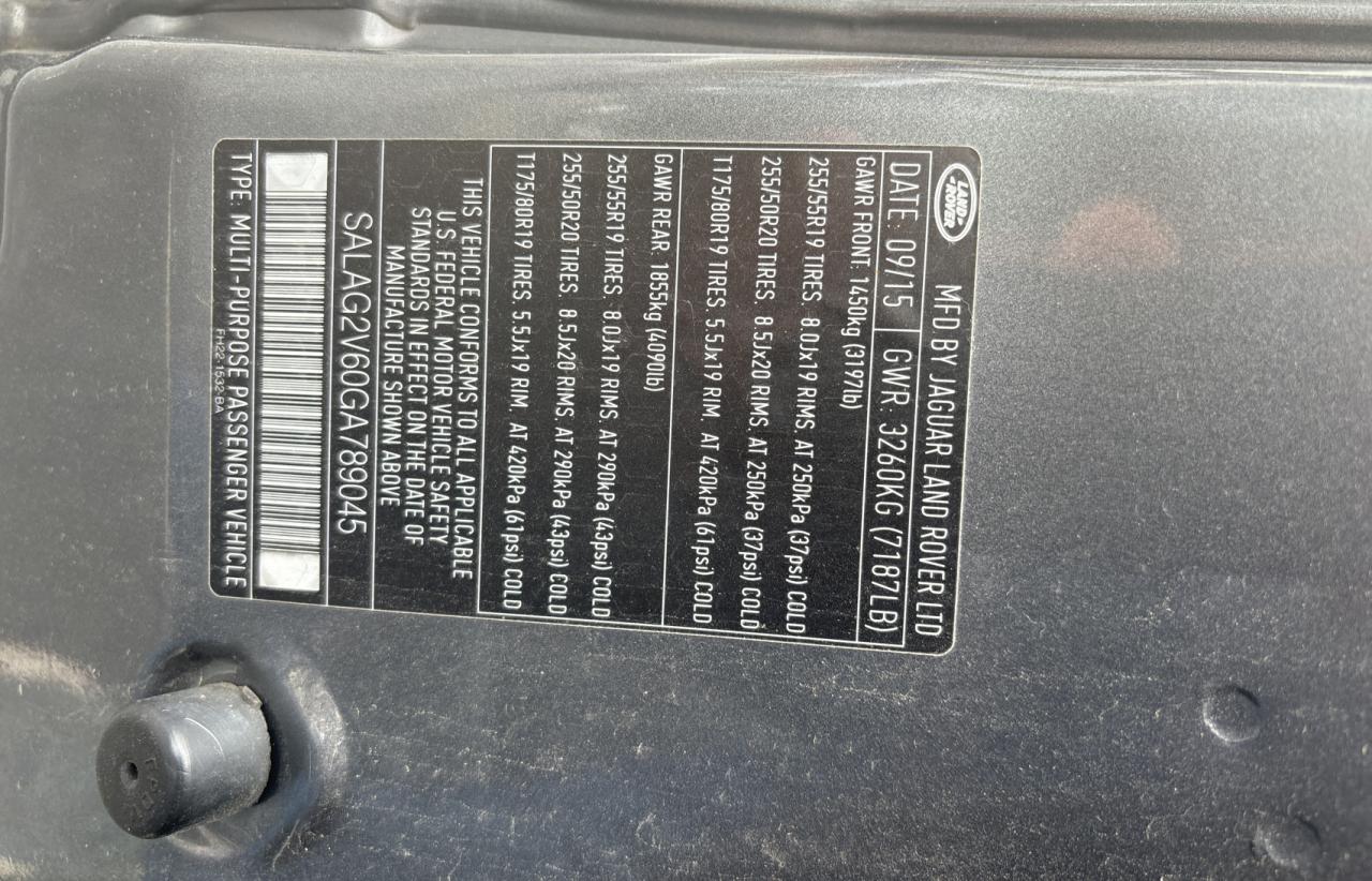 2016 Land Rover LR4 VIN SALAG2V60GA789045 Copart auction photo, normal wear damage thumbnail 10