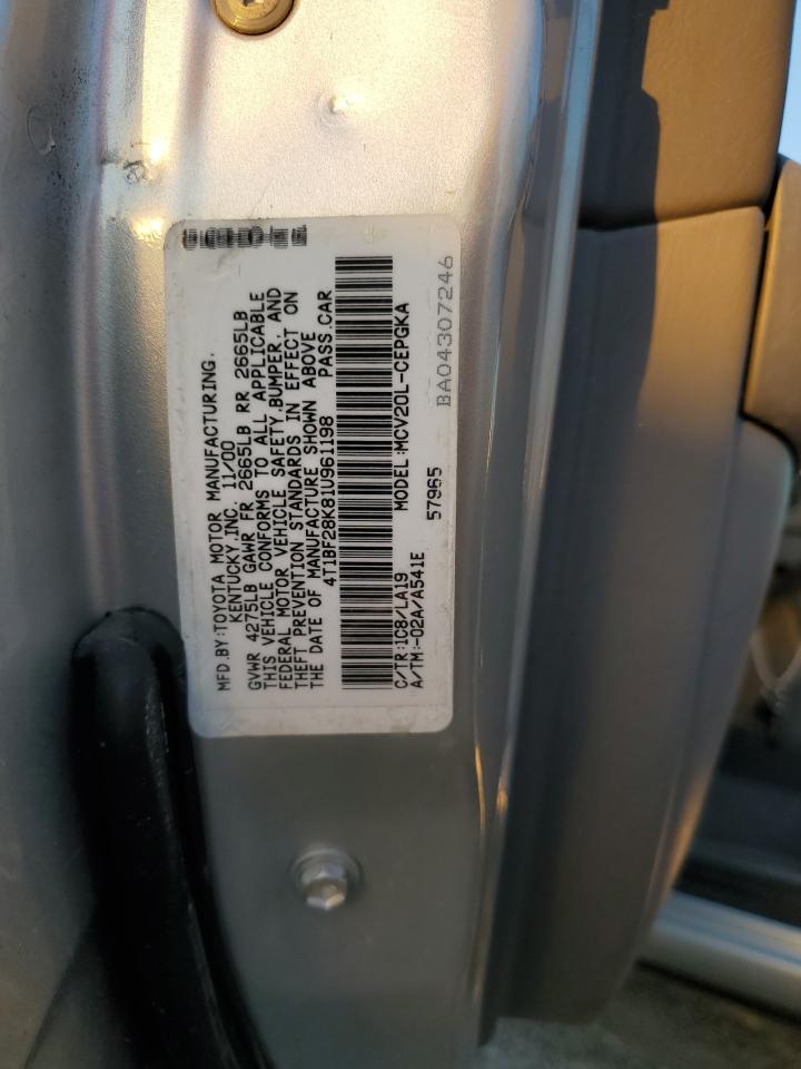 2001 Toyota Camry VIN 4T1BF28K81U961198 Copart auction photo, minor dent/scratches damage thumbnail 12