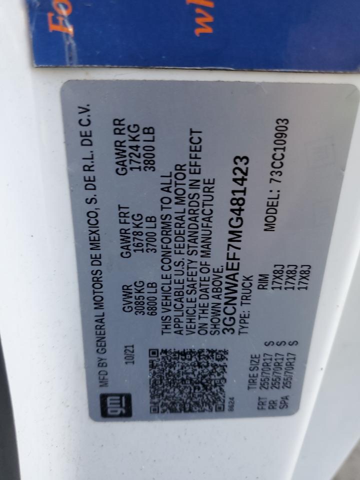 2021 Chevrolet Silverado VIN 3GCNWAEF7MG481423 Copart auction photo, front end damage thumbnail 12