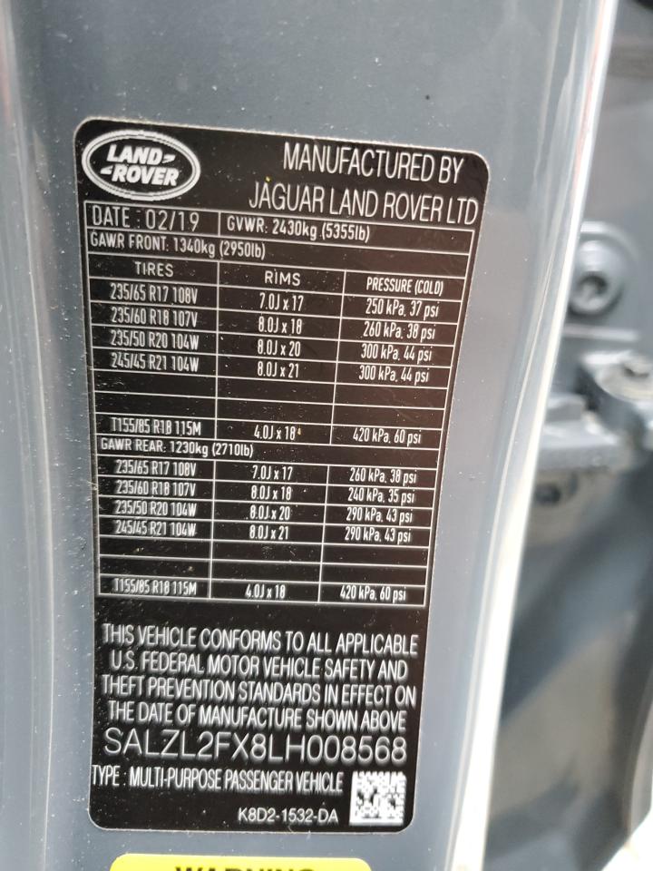 2020 Land Rover Range Rover VIN SALZL2FX8LH008568 Copart auction photo, front end damage thumbnail 16