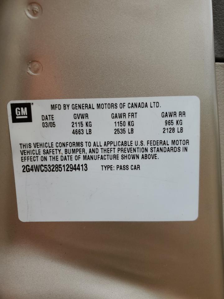 2005 Buick LaCrosse VIN 2G4WC532851294413 Copart auction photo, front end damage thumbnail 12