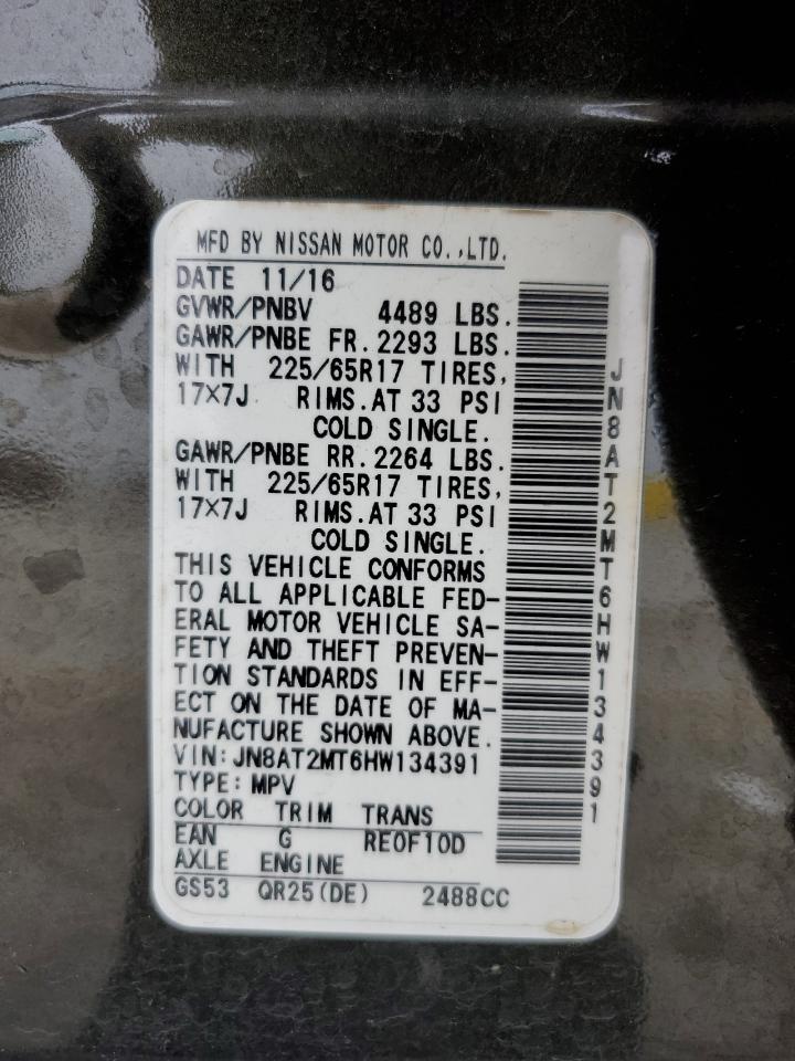 2017 Nissan Rogue VIN JN8AT2MT6HW134391 Copart auction photo, side damage thumbnail 15