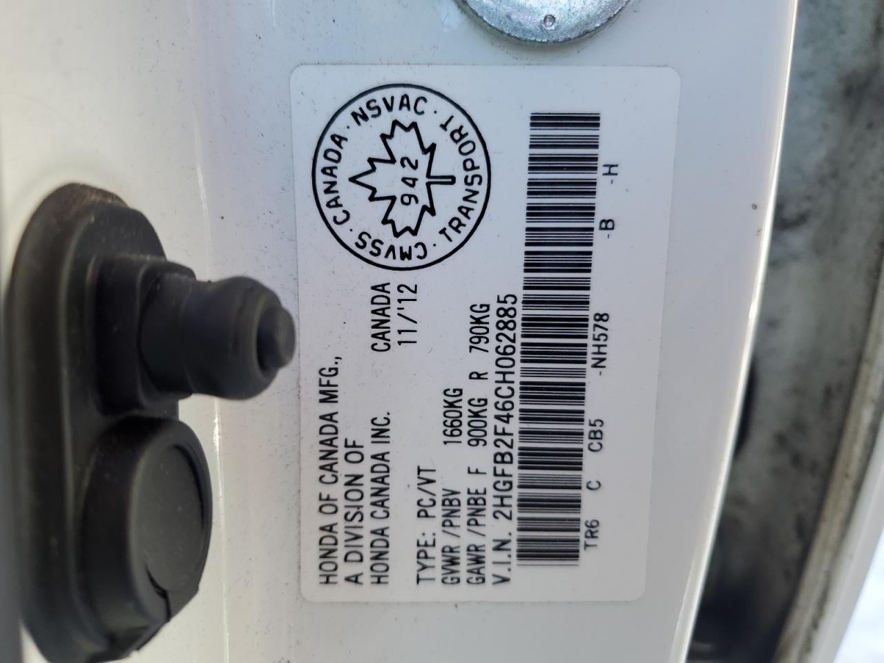 2012 Honda Civic VIN 2HGFB2F46CH062885 Copart auction photo, front end damage thumbnail 12