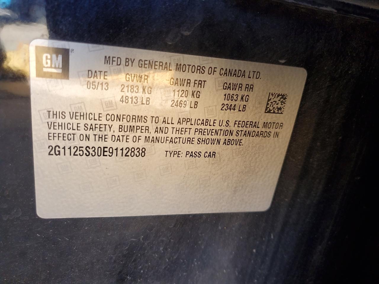 2014 Chevrolet Impala VIN 2G1125S30E9112838 Copart auction photo, front end damage thumbnail 12