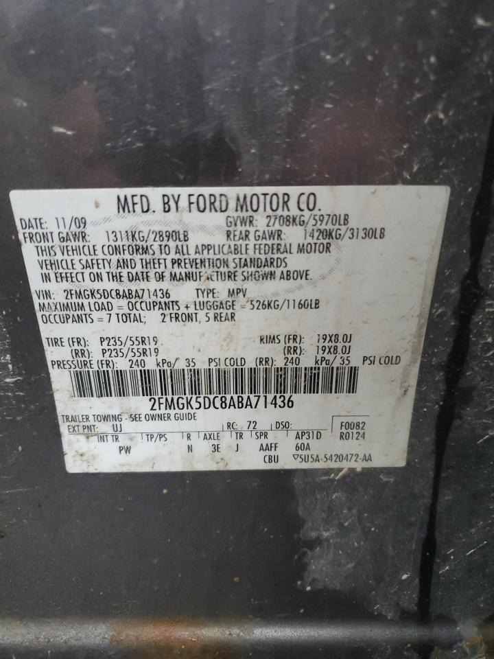 2010 Ford Flex VIN 2FMGK5DC8ABA71436 Copart auction photo, front end / minor dent/scratches damage thumbnail 13