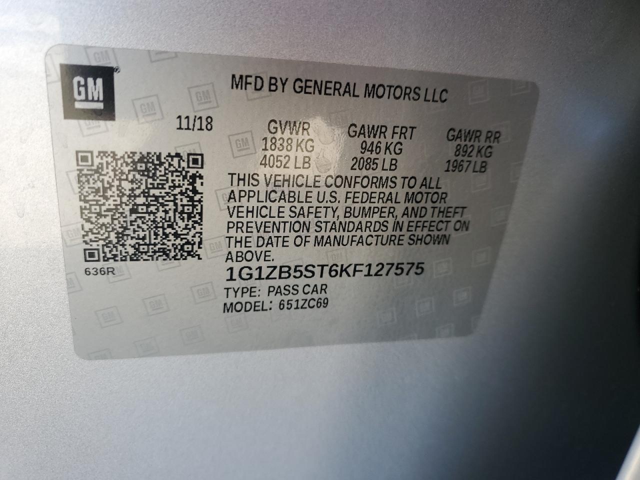 2019 Chevrolet Malibu VIN 1G1ZB5ST6KF127575 Copart auction photo, front end / minor dent/scratches damage thumbnail 14