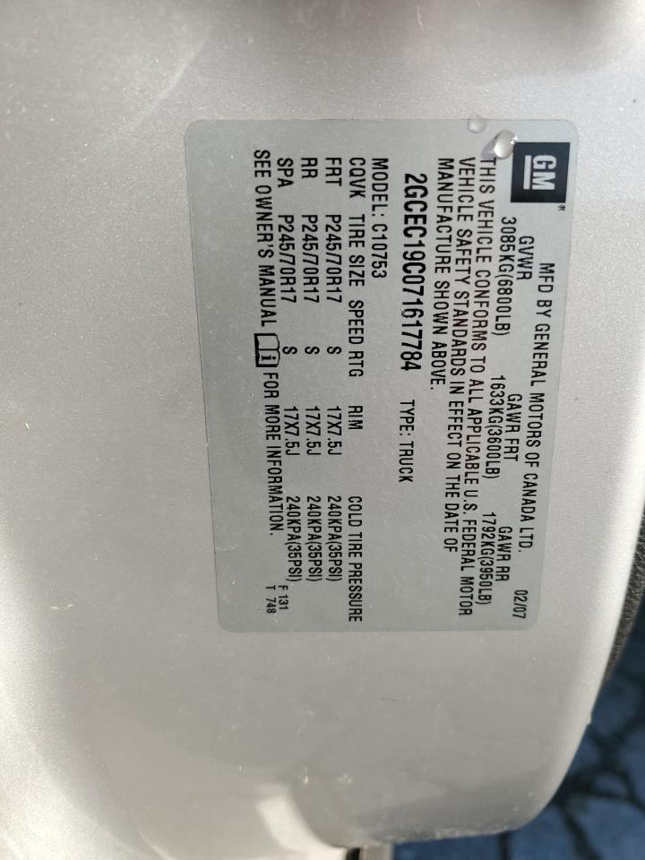 2007 Chevrolet Silverado VIN 2GCEC19C071617784 Copart auction photo, rear end damage thumbnail 12
