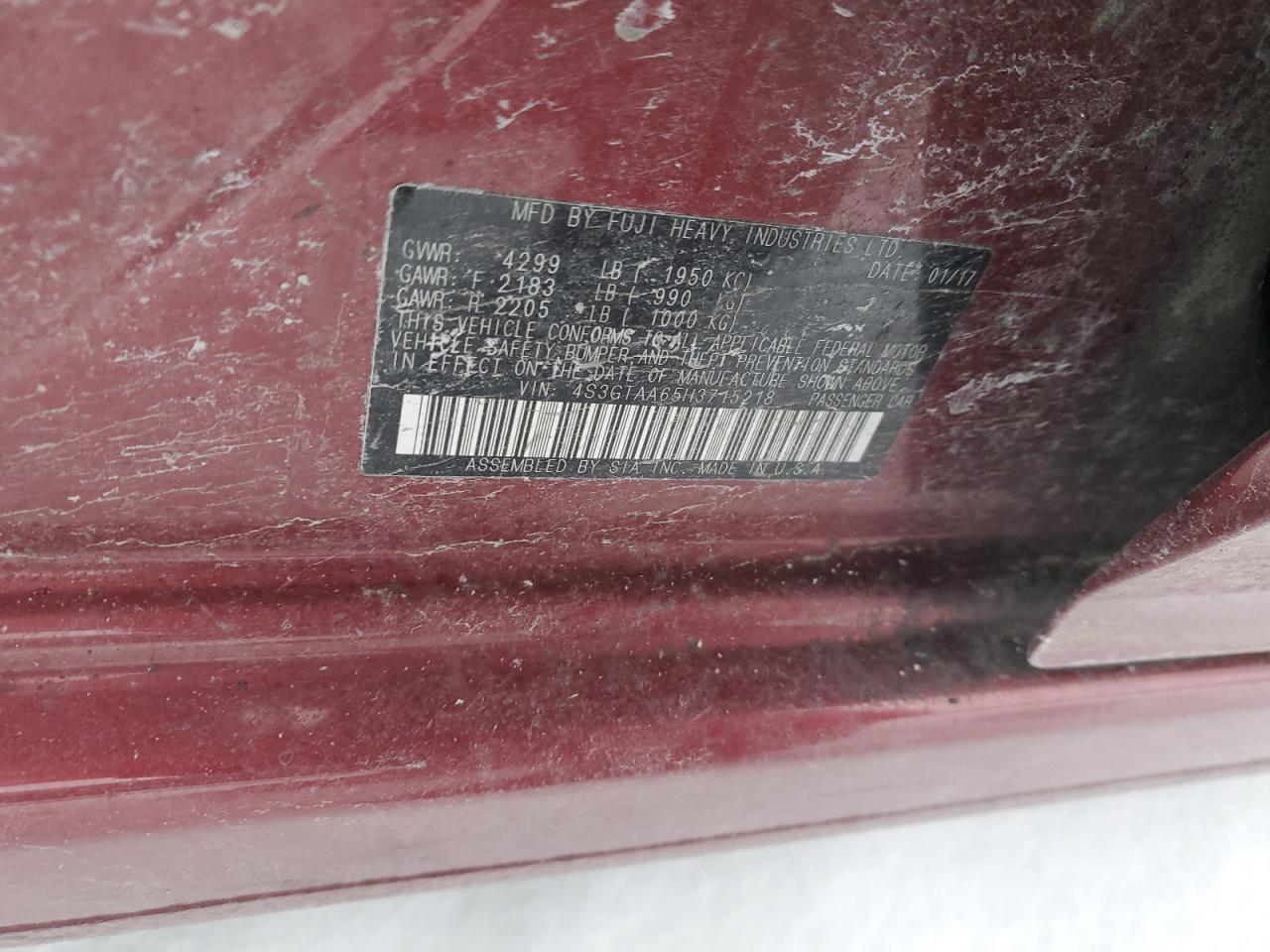 2017 Subaru Impreza VIN 4S3GTAA65H3715218 Copart auction photo, front end damage thumbnail 12