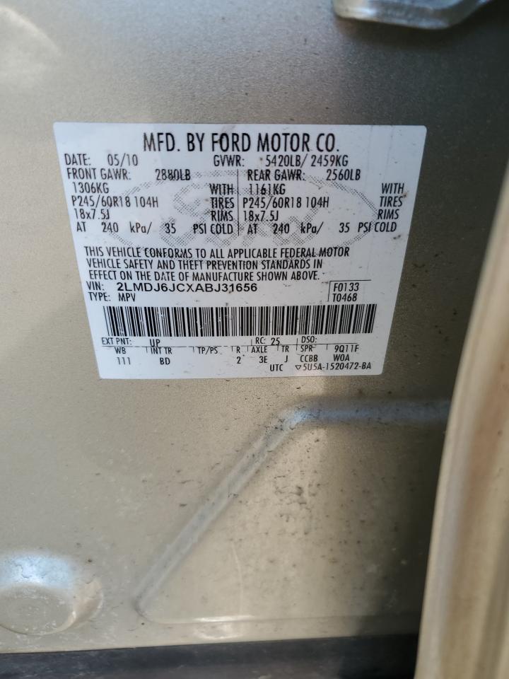 2010 Lincoln MKX VIN 2LMDJ6JCXABJ31656 Copart auction photo, rear end damage thumbnail 13