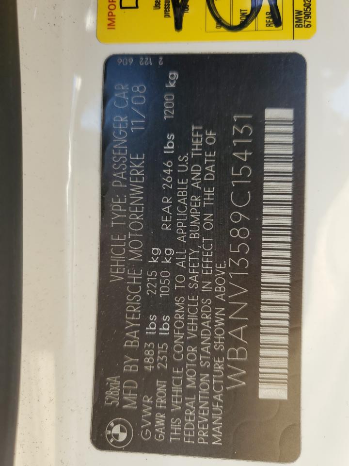2009 BMW 5er VIN WBANV13589C154131 Copart auction photo, front end damage thumbnail 12