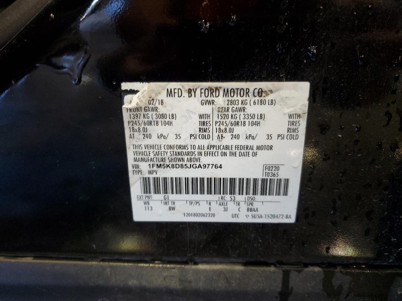 2018 Ford Explorer VIN 1FM5K8D85JGA97764 Copart auction photo, side / front end damage thumbnail 12