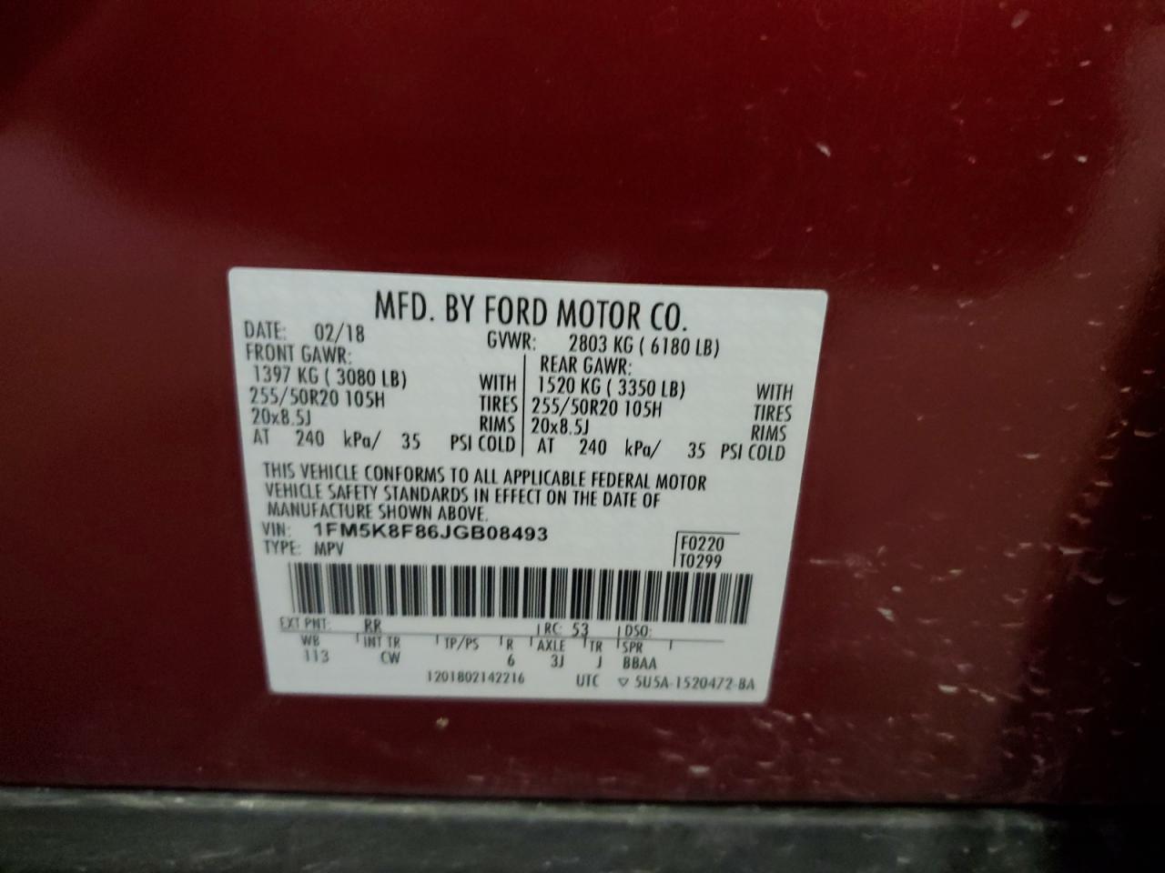 2018 Ford Explorer VIN 1FM5K8F86JGB08493 Copart auction photo, front end / minor dent/scratches damage thumbnail 15