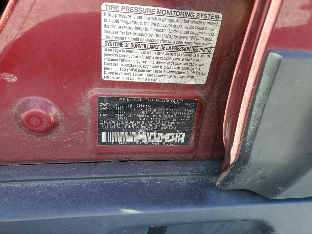 2011 Subaru Outback VIN 4S4BRBKC4B3323711 Copart auction photo, all over damage thumbnail 13