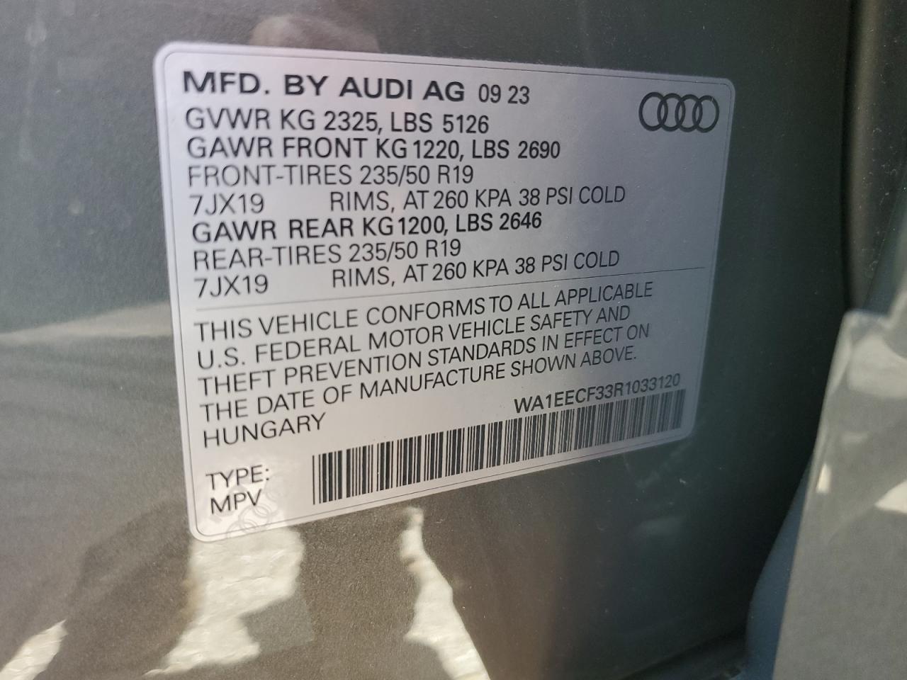 2024 Audi Q3 VIN WA1EECF33R1033120 Copart auction photo, front end damage thumbnail 13