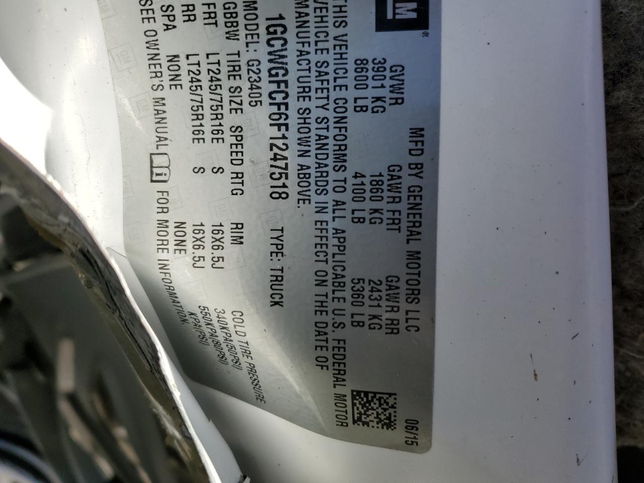 2015 Chevrolet Express VIN 1GCWGFCF6F1247518 Copart auction photo, all over damage thumbnail 14