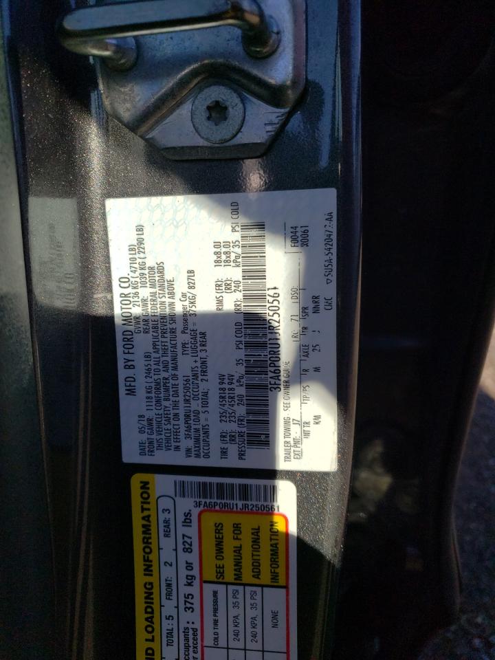 2018 Ford Fusion VIN 3FA6P0RU1JR250561 Copart auction photo, front end / mechanical damage thumbnail 12