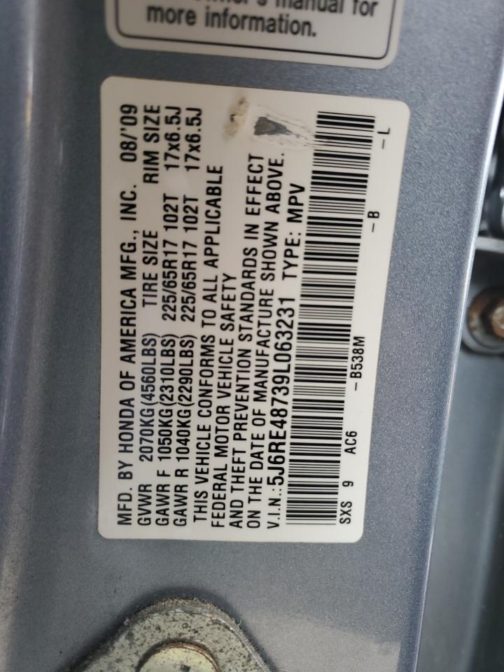 2009 Honda CR-V VIN 5J6RE48739L063231 Copart auction photo, rear end damage thumbnail 13