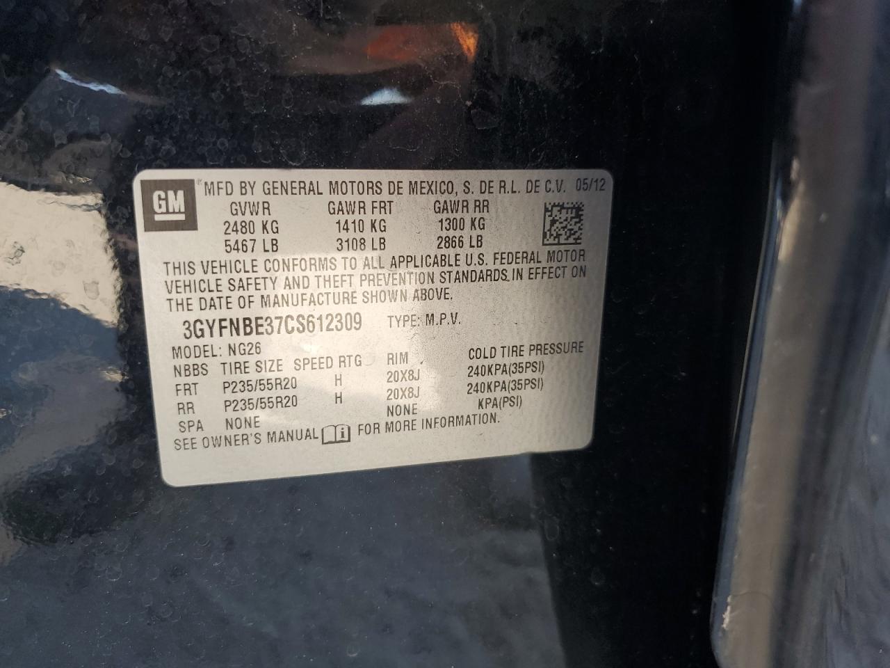 2012 Cadillac SRX VIN 3GYFNBE37CS612309 Copart auction photo, all over damage thumbnail 13