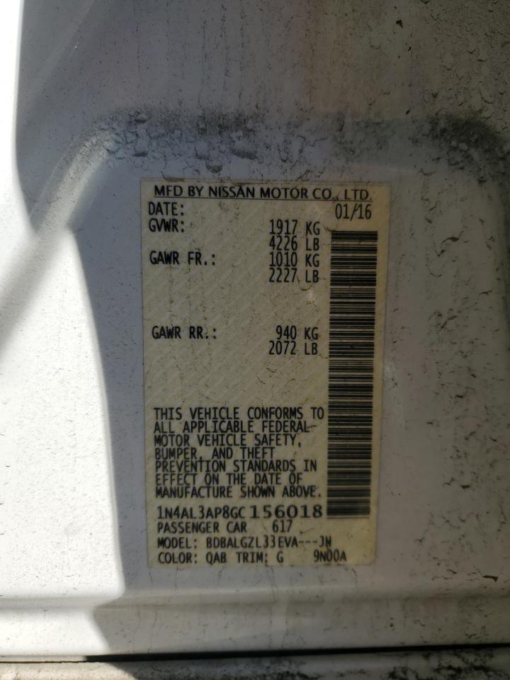 2016 Nissan Altima VIN 1N4AL3AP8GC156018 Copart auction photo, front end / side damage thumbnail 12