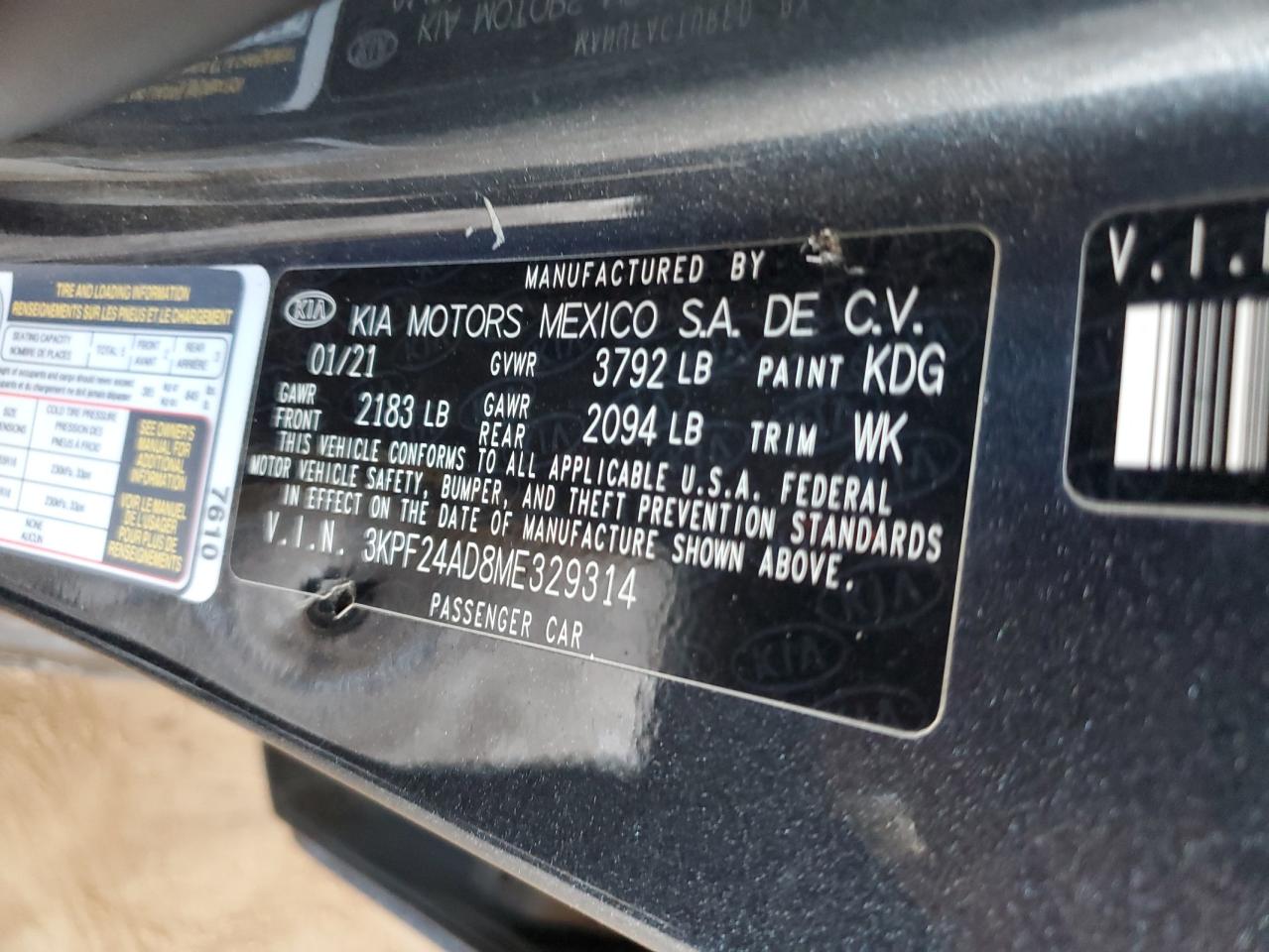 2021 KIA Forte VIN 3KPF24AD8ME329314 Copart auction photo, front end / top/roof damage thumbnail 13